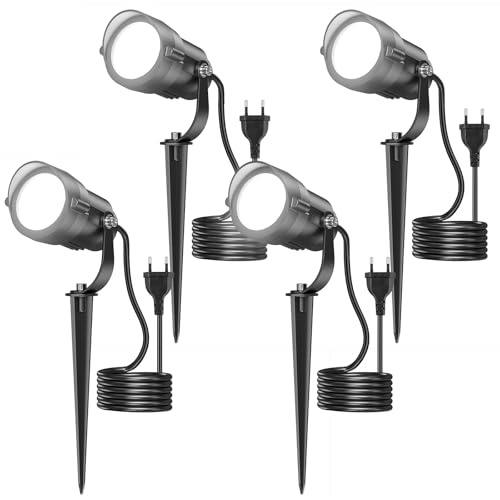 HIBOITEC Foco de Exterior 12W 1320 Lúmenes, Blanco Frío 5000K, Iluminación LED Impermeable IP65 con Pica y Enchufe 1.5m, para Fiestas, Césped, Terraza y Caminos