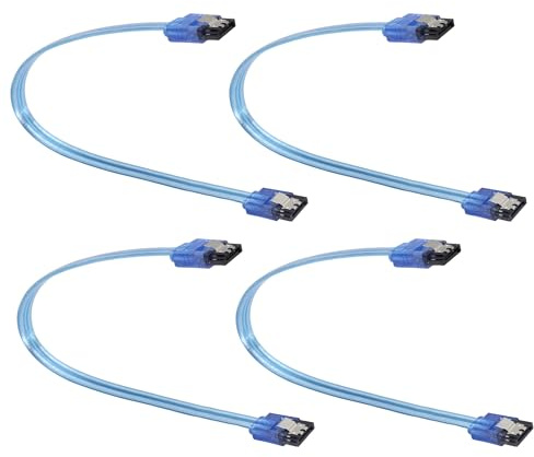 HCFeng 4Pack Blue SATA 3.0 Cable,SATA III 6.0 Gbps 7pin Female to Female Data Cable with Locking Latch Compatible for SATA Hard Drive CD Driver/Writer [Straight Angle-30CM/12INCH]