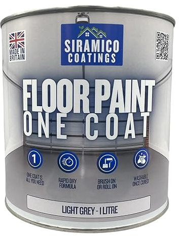 SIRAMICO COATINGS One Coat Anti-Slip Floor Paint | 1 Litres | 5 Modern Colours I Waterbased, Quick Drying Formula | White, Black, Greys (Light Grey, 1 Liter)