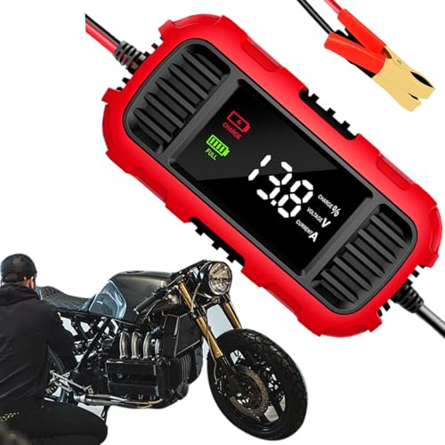 Caricabatteria per moto - Dispositivo automatico 12V con controllo a microprocessore, schermo digitale leggibile, mantenimento elettrico senza sovraccarico | Riparazione giornaliera officina auto scoo