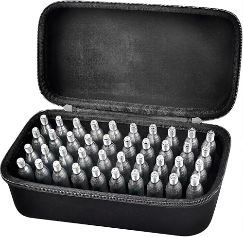 ELECTROMANIA – Estuche para Cartuchos CO2, Caja Organizadora 40 Slots para Powerlet 12g y 8g, Compatible con Crosman, Umarexs y Leland, Resistente a Golpes y Salpicaduras