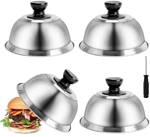 Tupgaxx Cappe per Hamburger, 4 Pezzi Copertura per Il Formaggio Campana per Hamburger in Acciaio Inox con 1 Cacciavite Accessori per Barbecue, 16.2 * 16.2 * 6.5cm