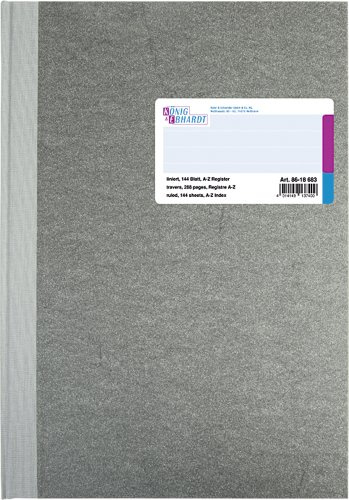König & Ebhardt 8618683 Geschäftsbuch / Registerbuch (A4 liniert, 80g/m², 144 Blatt Fadenheftung mit Registerschnitt)