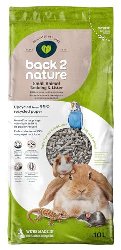 Back 2 Nature Litière et literie, (10 l) Litière hautement absorbante composée à 99 % de papier recyclé pour petits animaux, cage pour lapins, oiseaux, furets et hamsters, douce, sûre et compostable.