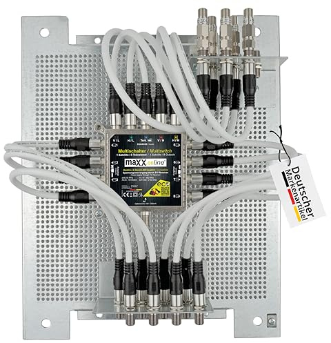 maxx.onLine Multischalter 8 Teilnehmer, 1 Satellit, Quad- & Quattro LNB tauglich, Sat Multischalter, Multiswitch auf Montageplatte vormontiert & sofort einsatzbereit