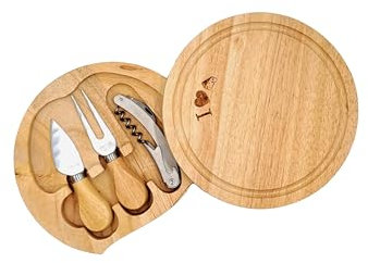FUN FAN LINE - Tabla de Cortar Quesos de Bambú con Kit 3 Herramientas | Tabla de Charcutería con Tenedor, Cuchillo y Sacacorchos | Set de Aperitivos para Amantes del Queso