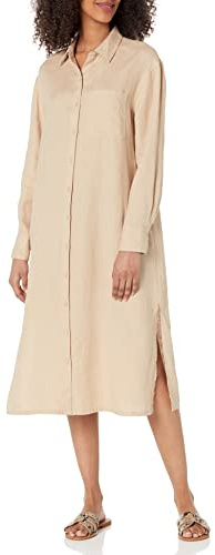 The Drop, abito longuette a camicia Fiona, da donna, in lino, modello morbido, Color Humus, S