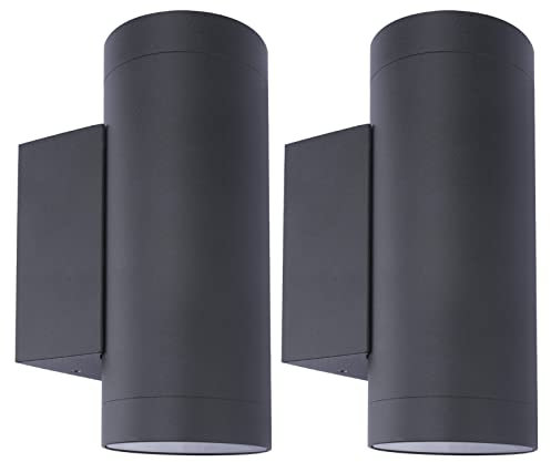 Klighten 2 pcs Outdoor Wall Lights IP65, Up Down Outside Lights, Exterior Lighting Aluminum Modern Wall Lamp for Garden Entrance Terraces, Socket GU10, Bulb not Included, Anthracite