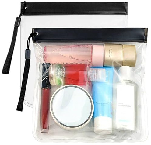 2pcs Clear Toiletry Bags, Airport Security Liquids Bag TSA Approved Plastic Airline Cosmetics Travel Bag Waterproof Leakproof Makeup Bag for Women Men Families