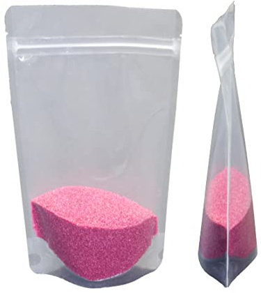 Lacers Standbodenbeutel Transparent, PET, TOP-Barrier, Lebensmittelecht, Lebensmittelverpackung, Abfüllung von aromatisierten, gemahlenen Produkten, wie Salz, Gewürze, Reis, Nudeln, Dekosand usw.