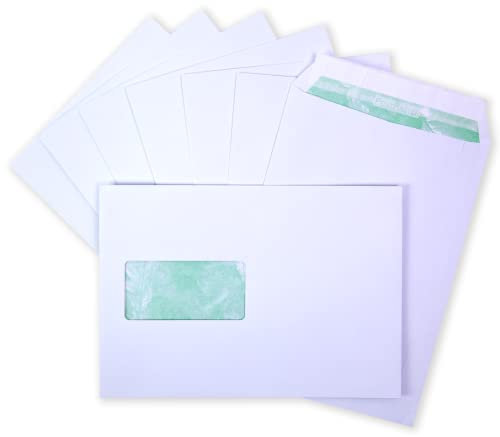 Postmaster Hochwertige Fenster-Briefumschläge, 120 g/m², recycelt, A5, C5, selbstklebend, Weiß, 100 Stück
