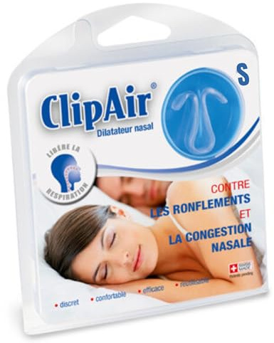 ClipAir - Dilatateur Nasal - Discret, Confortable et Réutilisable - Anti-Ronflement et Assèchement - Efficacité Prouvée, Fabriqué en Suisse - Taille S