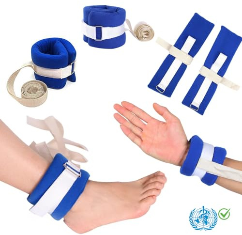 GRANTY DISEÑO REFORZADO Correas de Sujección Muñeca y Tobillos para Atar en Cama Hospital, Muñequera para Atar enfermos, 2 Correas de Sujección para manos