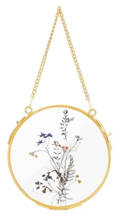 UNICRAFTALE 1 styck 12,7 cm hängande svävande bildram av glas för pressade blommor rund mässingsram väggdekor att hänga på väggen för torkade blommor bilder foton dubbelt glas herbarium