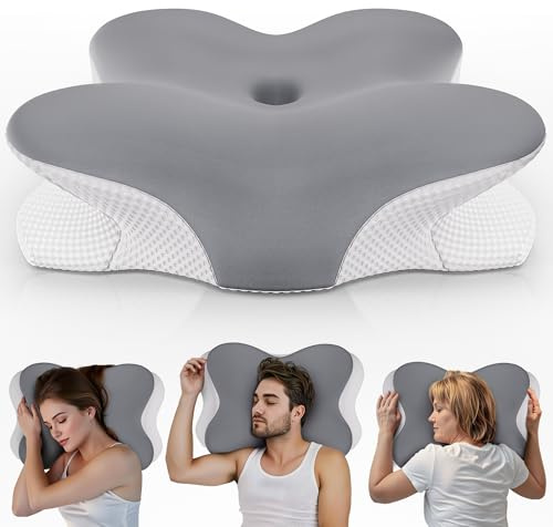 PinkFroggie Cuscino Memory Foam Cervicale Per Dormire,Cuscino Ortopedico Cervicale,Cuscino Ergonomico Per Chi Dorme Sul Fianco E Sulla Schiena Federa Lavabile,Cuscini Per Cervicale (Grigio)