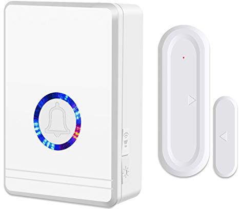 NineLeaf Carillon sans Fil Sonnette de Portée de 200M/600FT, Detecteur sans Fil pour Portes et Fenêtres, 48 sonneries, système d'alarme de sécurité à Domicile, sécurité de Magasin 1Récepteur 1Chime