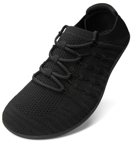 Mens Barefoot Shoes Wide Toe Minimalist Trail Running Shoes Zero Drop Walking Shoe Outdoor Casual Sneaker,Black,6UK
