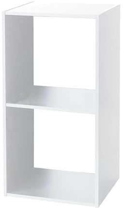 JUANIO Étagère de 2 Cubes à Dos Ouvert, Meuble Colonne de Rangement en Bois Coloris Blanc - Longueur 34,4 x Profondeur 32 x Hauteur 67.6 cm