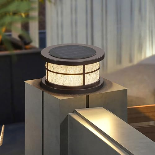 YVAMNAD Lampadaire Solaire D'extérieur 30 Cm, Éclairage Moderne, Colonne, Poteau De Clôture, Lanterne Solaire, Luminaire LED Rond, Étanche, pour Jardin, Terrasse, Patio, Éclairage Extérieur sur Pied