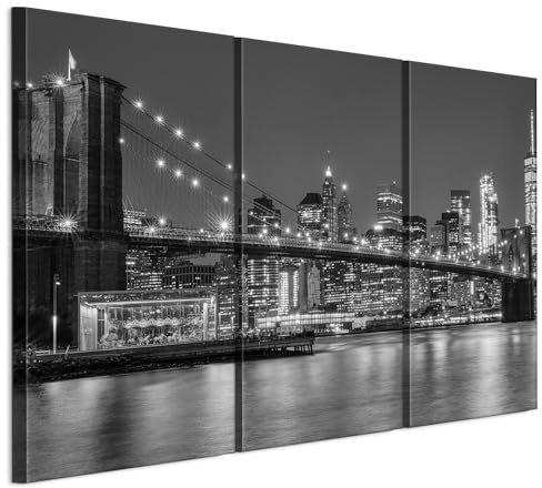 LUMASOUL Quadri Moderni Soggiorno su 3 Tele - Quadri Camera da Letto Motivo Città - Poster da parete con cornice in legno e telaio - Stampe da Parete 120x80 cm Motivo Architettonico - Nero - Bianco