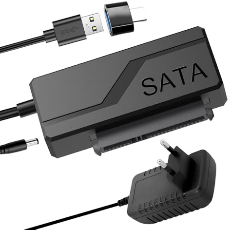 KBIBCK Adattatore da USB 3.0 a SATA, da USB C/USB3.0 a SATAIII/II/I con adattatore di alimentazione da 12 V/2 A, UASP, adattatore da USB 3.0 a SATAIII per hard disk HDD/SSD da 2,5/3,5 e SATA ottico
