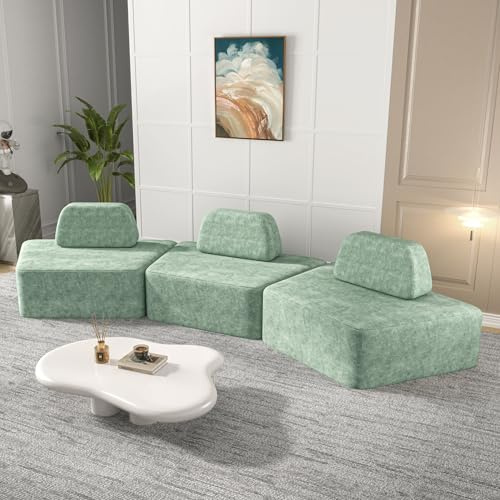Sofá modular | convertible en sofá esquinero a juego con el entorno del hogar, sofá Boneless con base antideslizante, funda extraíble y lavable, para salón, dormitorio, oficina, color verde (3 plazas)