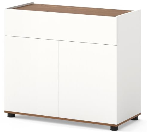 COSTWAY Storage Cabinet, 2 Door Buffet Sideboard with Push-to-Open Design, Drawer & 2 Anti-tipping Devices, Freestanding Kitchen Cupboard Organiser Unit for Dining Living Room Hallway (White)