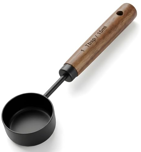 Tyqour 1 Tablespoon Scoop Stainless Steel Coffee Measuring Spoon Coffee Scoop for Ground Coffee Walnut Handle 15 Ml Teaspoon Scoop Perfect for Coffee, Tea