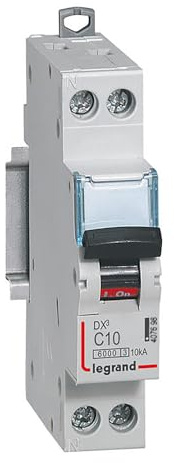 407698 Disjoncteur unipolaire + neutre 10A - 1P+N Courbe C - 6/10kA - À vis - Legrand DX3