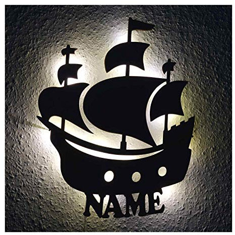 Led Design Schiff Nachtlicht Piratenschiff Lampe, Geschenkidee mit Namen