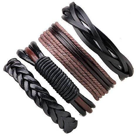 Thajaling 4 unids pulsera de cuero vintage trenzado multicapa cuerda pulsera para hombres mujeres amistad conjunto ajustable, 8.5 pouces, Piel sintética, sin piedra