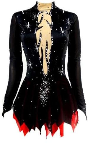 LIUHUO Black Red Figure Skating Costumes - Custom Made Skating Skirts & Long Sleeve Ladies' Costumes