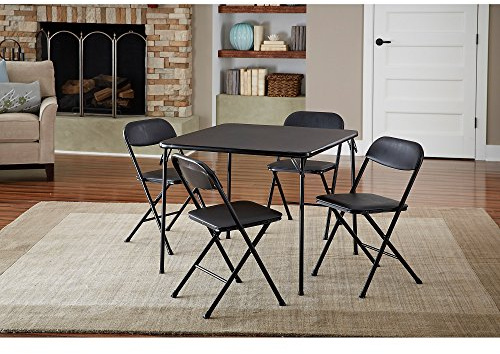 Plastic Development Group, 5-Piece Card Table Set, Chair Seats with Comfortable Foam Pad Black