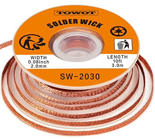 TOWOT Cable desoldador, mecha para desoldar para quitar el estaño de soldadura y desmontar componentes eléctricos, cable de desoldar No-Clean (2,0 mm, 3,0 m)