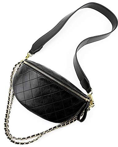 Dboar Bauchtasche Damen Gürteltasche Stylisch Mit Wechselgurt Handtasche Elegant Crossbody Bag Schwarz Gold Ledertasche Umhängetasch Gürtel Tasche Mit Kette Bel Çantası Kadın