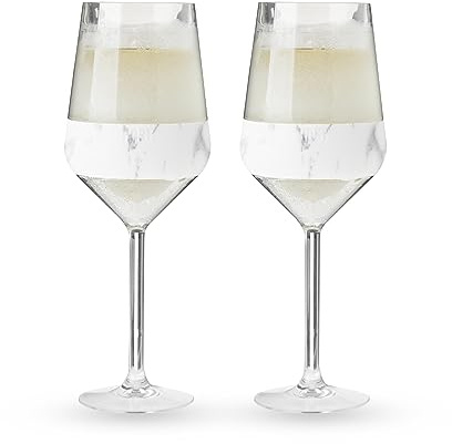 Host Stemmed Wine Glass Freeze Cup, Double Wall Insulated Cooling Tumbler with Freezing Gel, Glasses for Red and White Wine, 6.5 oz, Set of 2, Marble