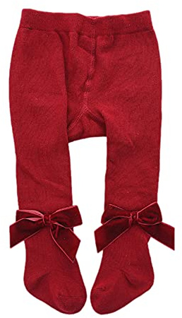 Collant per neonate e ragazze a costine in maglia collant con fiocchi in velluto Chritsmas San Valentino leggings pantaloni infantili calze, X Vino Rosso, 6-12 Mesi