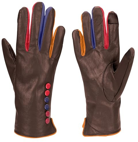 Vera Tucci TIFFANY G01 Gants de Designer en Cuir de Luxe - Gants d'Hiver pour Femme - Mitaines, Marron, Large-X-Large