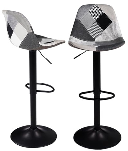 IDMarket - Lot de 2 tabourets de Bar Karl Design patchworks Noirs, Gris et Blancs Pied Noir