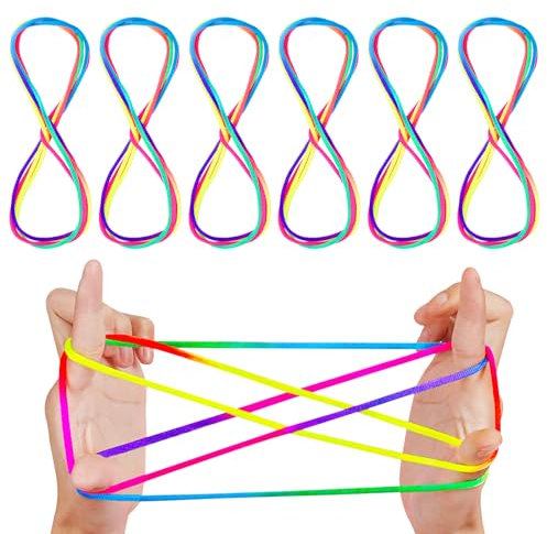 NIUQIGE Fadenspiel Finger Twist, 6-teiliges Set Rainbow Rope Fingerspiele, flexibles Fadenspiel für Kinder, Fingerspiel für Jungen und Mädchen ab 5 Jahren,Fadenspiele und Finger Twist für Kinder