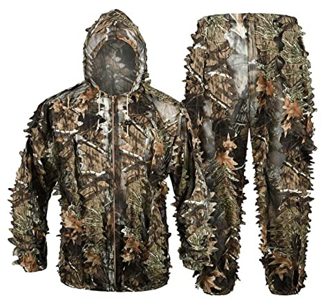 RVUEM Costume Ghillie, VêTements Camouflage, VêTements Chasse Camouflage Feuillu 3D, Combinaisons Camouflage Chasse LéGèRes, pour Tir/L'Airsoft/Photographie AnimalièRe, Enfants/Ados,Ghillie Suit,XL