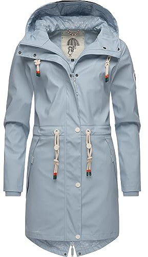Navahoo Damen Übergangsjacke Regenmantel wasserdicht lang mit Kapuze Tropical Stormoo Baby Blue Gr. L