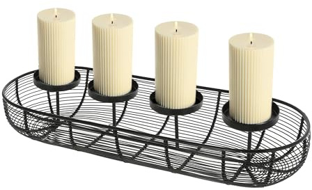 Metall Gitter Adventskranz schwarz - 50 cm - Advents Kerzenhalter mit Korb - Weihnachten Advent Winter Tisch Deko Gitterkorb Kerzenleuchter