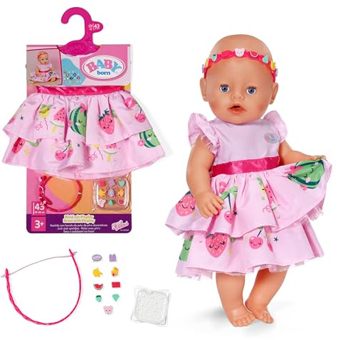 BABY born Vestido con Pins 43 cm con Cinta para el Pelo