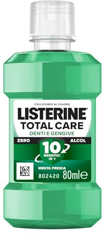 LISTERINE Total Care Mundwasser Zähne und Zahnfleisch Delikater Geschmack 0% Alkohol, Reisemundwasser mit frischem Minzgeschmack, alkoholfrei und mit Fluor für starke Zähne und gesundes Zahnfleisch in