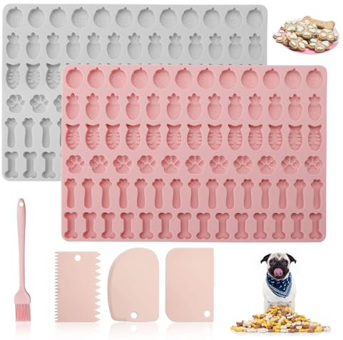 UOCAI Moldes de silicona de 2 piezas, molde de silicona reutilizable con rasqueta de repostería y pincel de cocina, para hacer galletas para perros, dulces
