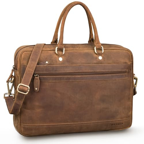 ROYALZ Charleston Sacoche en cuir véritable Sac à bandoulière pour femme/homme Grand - Sac plat pour ordinateur portable 14-15,6 pouces