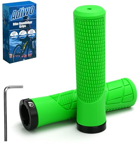 Adiwo Non-Slip Handlebar Grips, 1 Pair Professional Bike Handlebar Grips, Adult Mountain Bike Grips with Soft Anti-Slip Rubber, Comes with 1 Allen Wrench, Suitable for Most Bicycles,Green