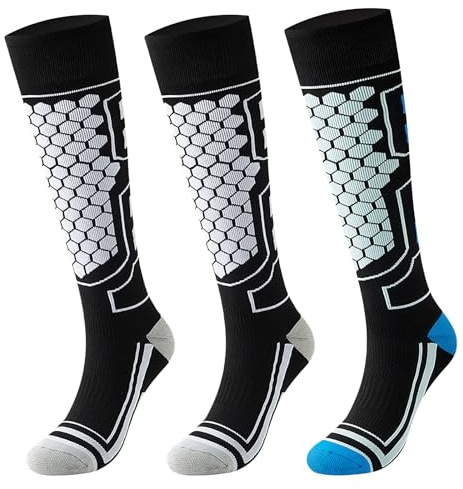 QBEJIME 3 Pairs Ski Socks Mens, Thermal Long Thick Ski Socks For Men, Uk 6-11, Skiing Accessories,For Winter, Skiing, Outdoor, Sports, Snowboarding, Hiking