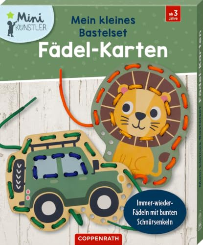 Mein kleines Bastelset: Fädel-Karten: Löwe / Geländewagen